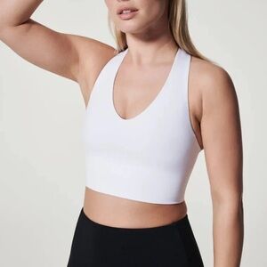 Spanx Longline Core Medium Impact Support V-Neck Sports Bra Crop Top White Sz XS
